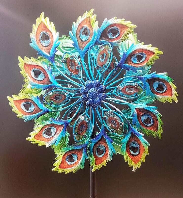 Peacock Feather Wind Spinner Stake