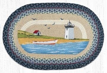 Lighthouse & Boat Seaside Oval Patch Braided Rug