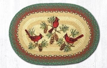 Cardinals & Pine cones Oval Patch Braided Rug