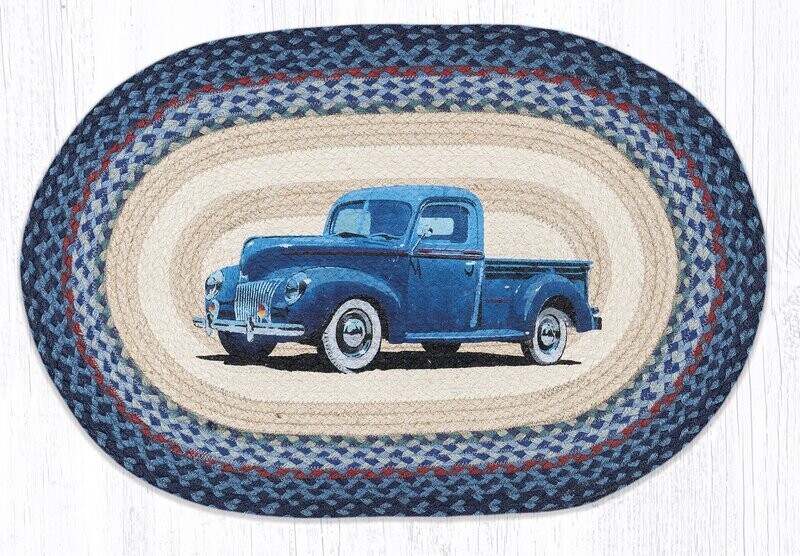 Blue Truck Oval Patch Braided Rug