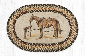 Horse in Saddle Oval Patch Braided Rug
