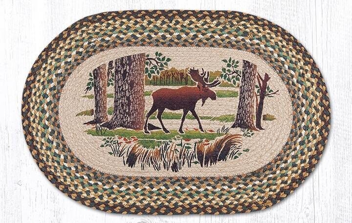 Moose Forest Oval Patch Braided Rug