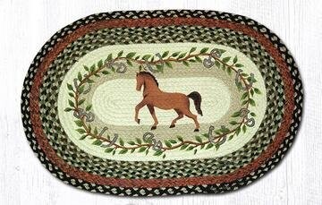 Horse Oak Leaf Border Oval Patch Braided Rug
