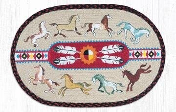 Native American Horses Oval Patch Braided Rug