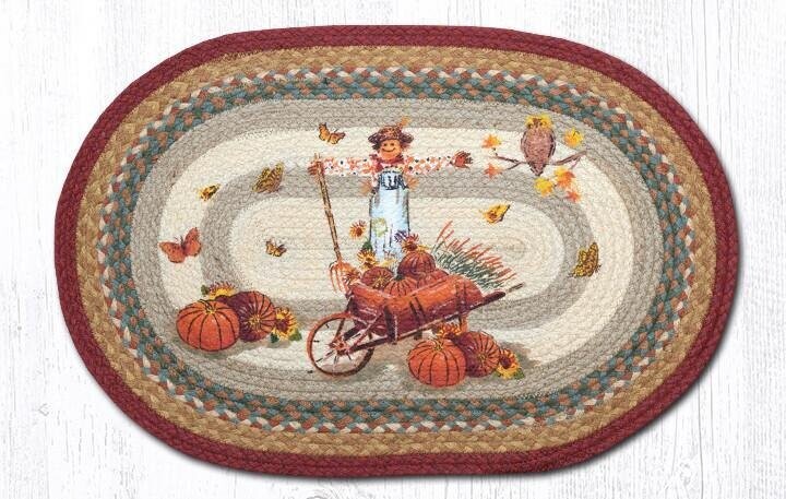 Fall Harvest Pumpkin Celebration Oval Patch Braided Rug