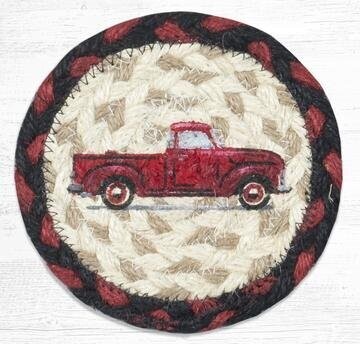 7" Round Vintage Red Truck