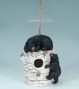 Black Bears on Birch Tree Birdhouse