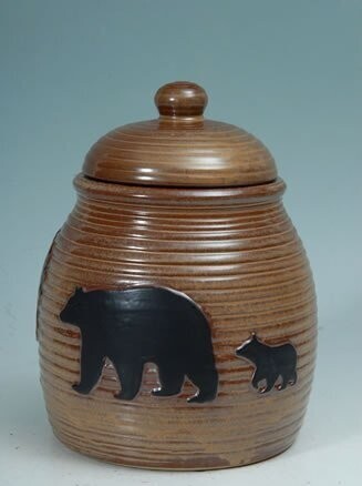 Large Porcelain Canister/Cookie Jar with Black Bears Design
