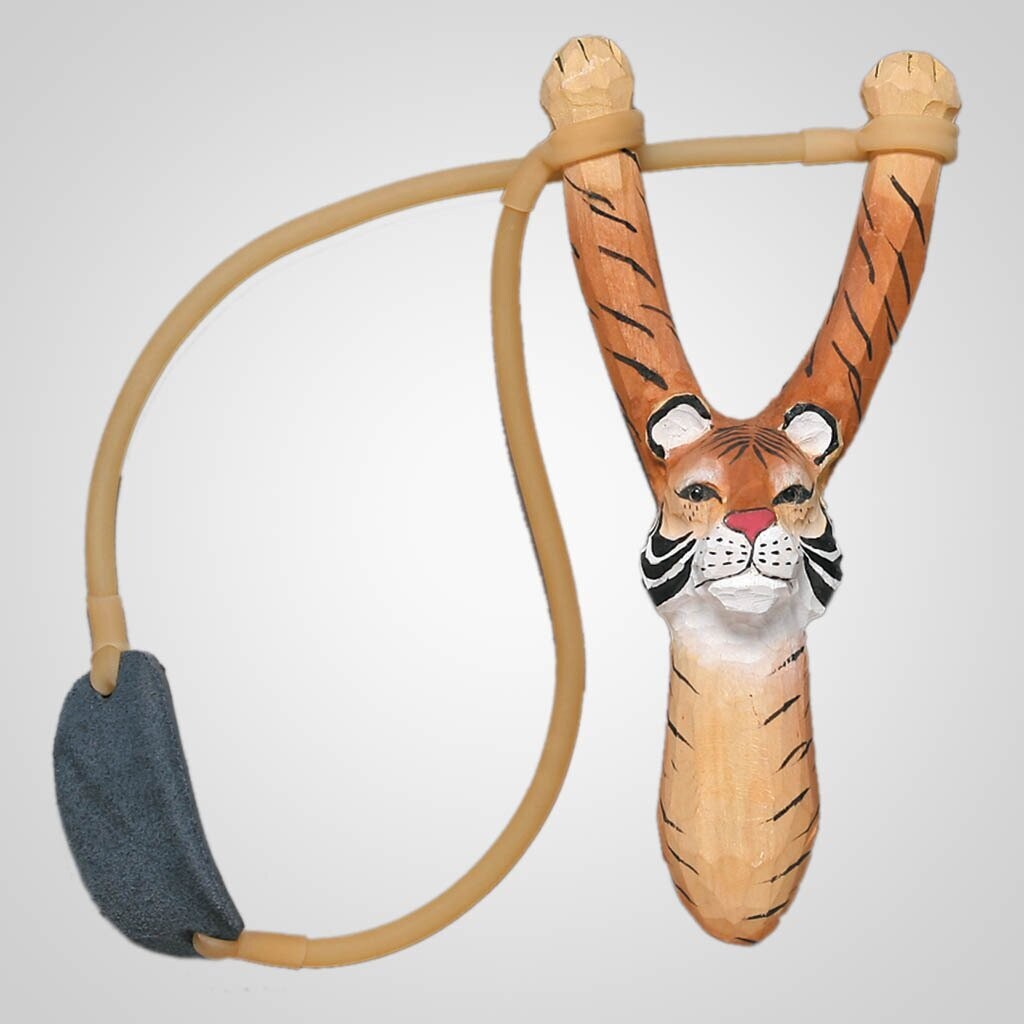 Carved Wood Tiger Slingshot