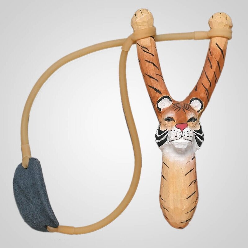 Carved Wood Tiger Slingshot