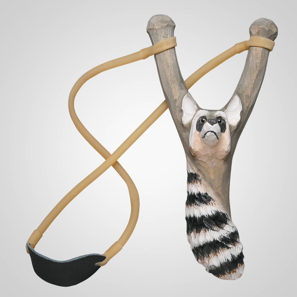 Carved Wood Raccoon Slingshot