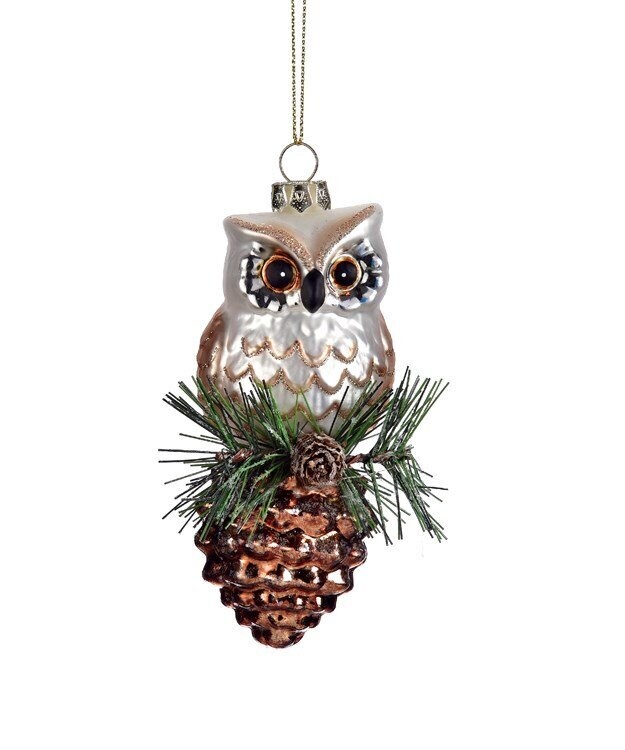 Glass Owl Pine cone Ornament