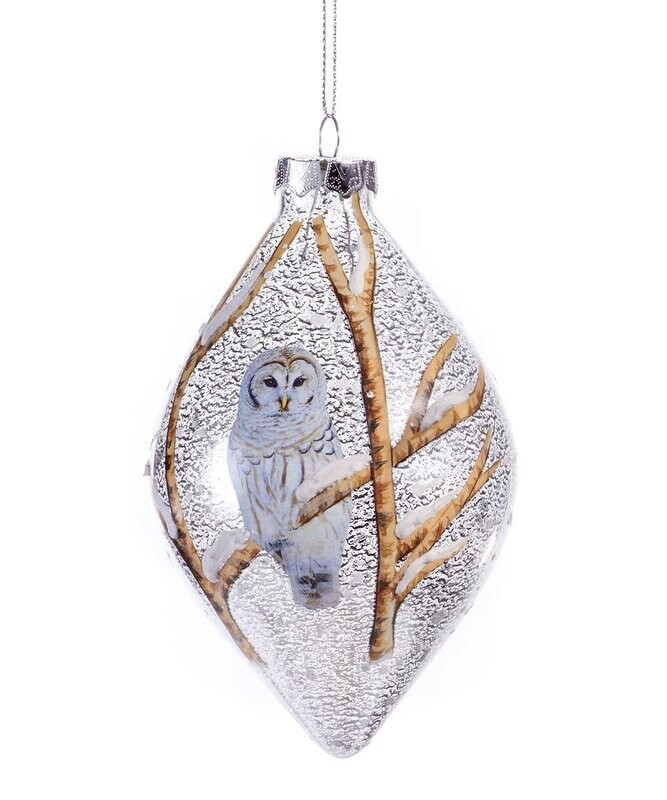 Glass Owl Teardrop Ornament