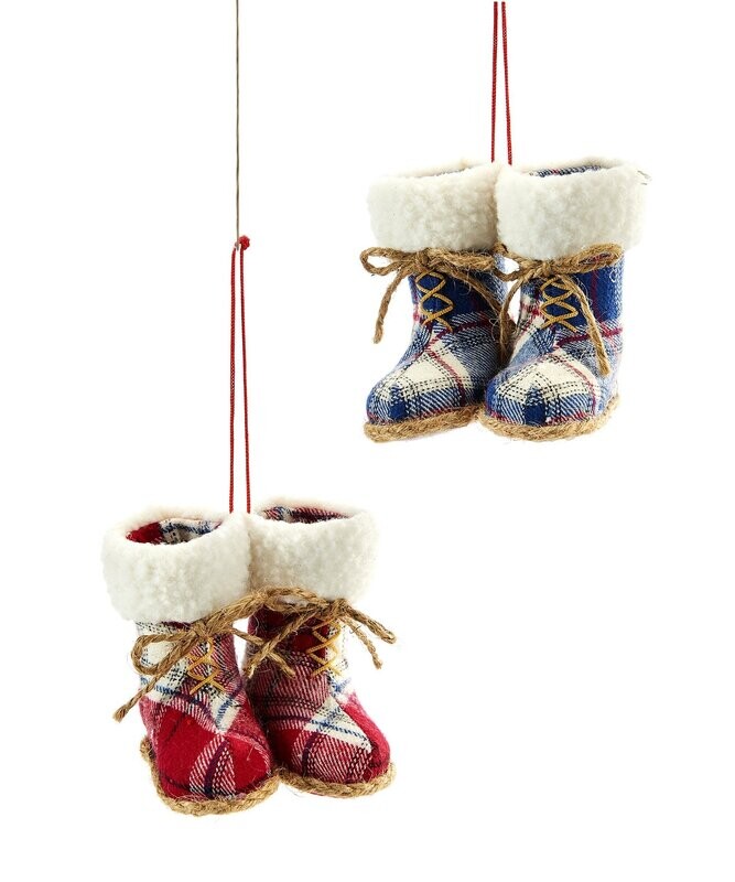 Plaid Snow Boots Ornament, 2 Asst.