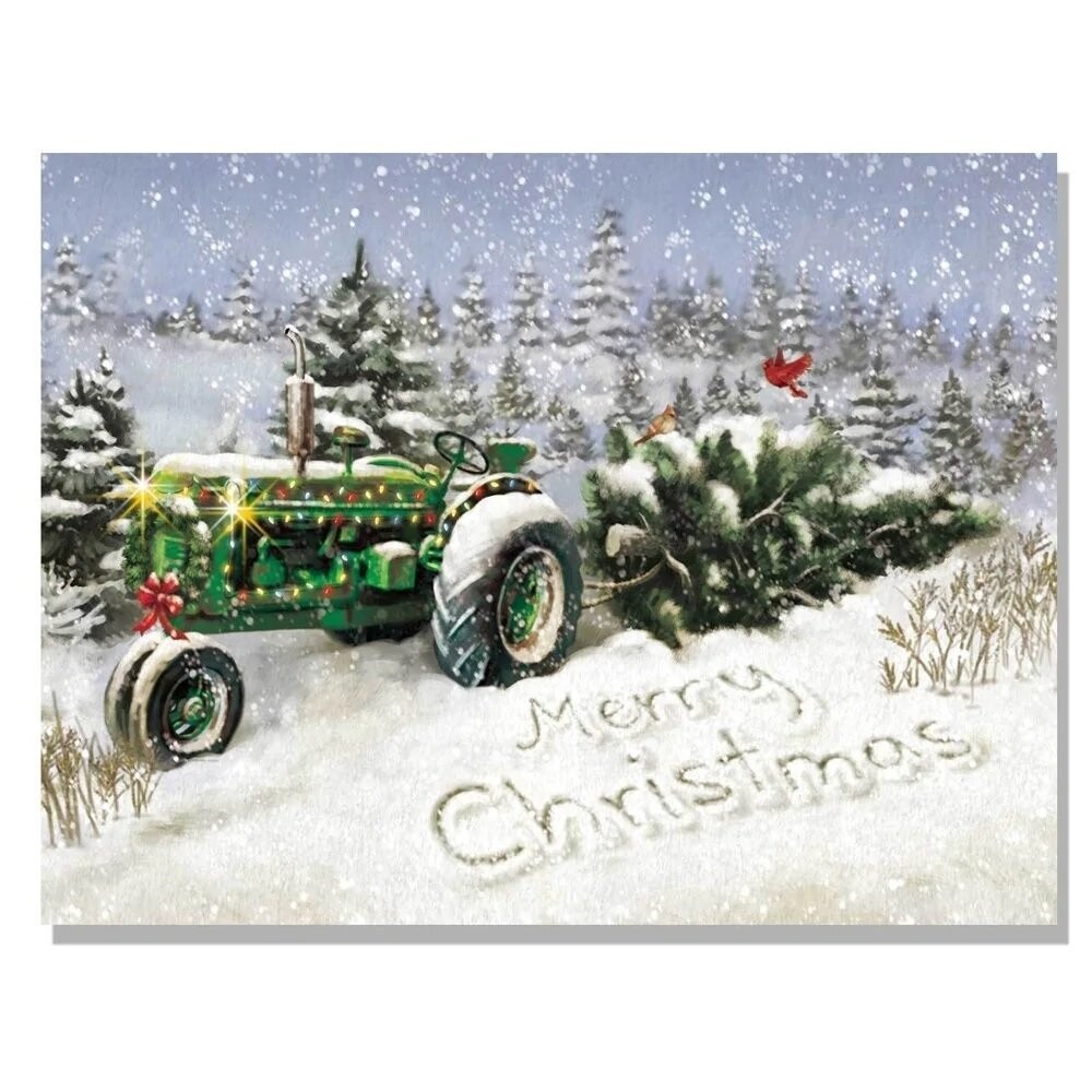 LED Light Up Canvas Print Merry Christmas Tractor