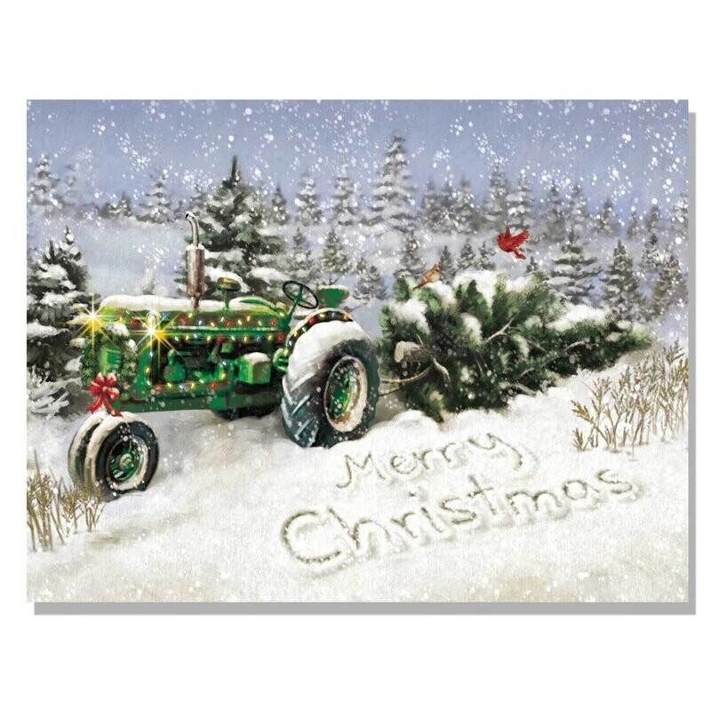 LED Light Up Canvas Print Merry Christmas Tractor