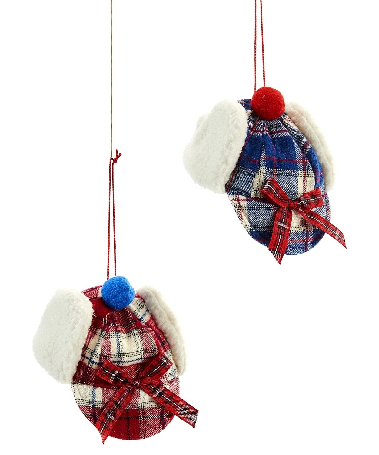 Plaid Snow Hat Ornament, 2 Asst.