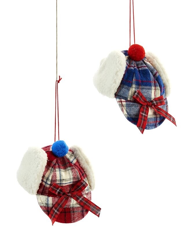 Plaid Snow Hat Ornament, 2 Asst.