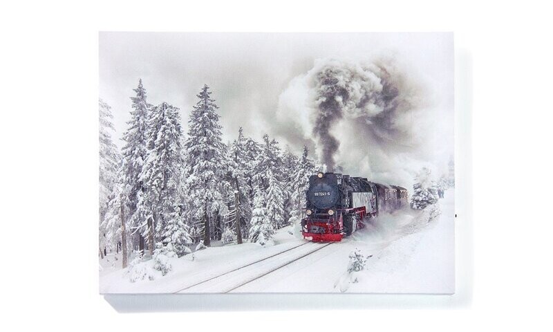 LED Light Up Canvas Print Winter Train