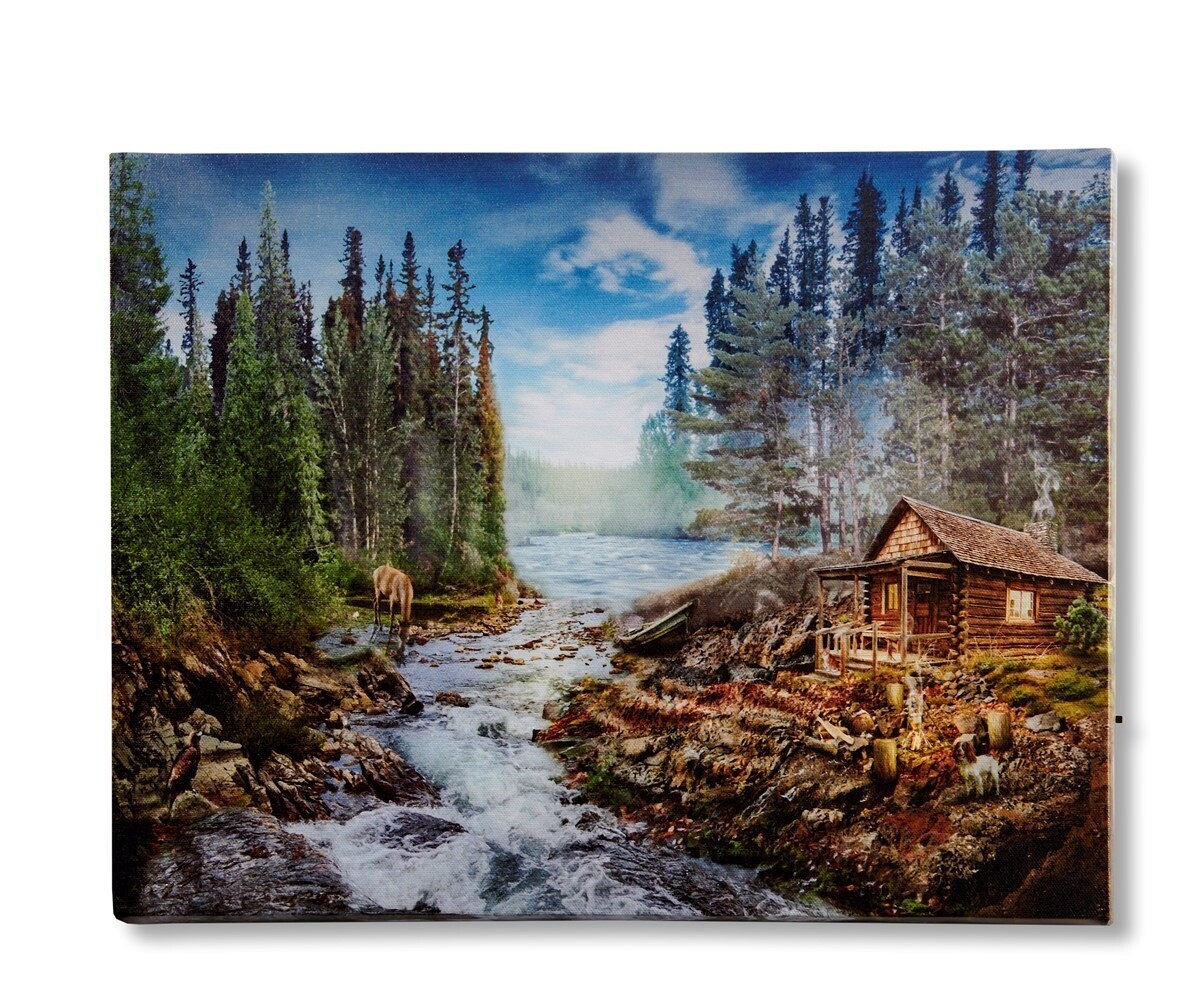 LED Light Up Canvas Print Riverside Cottage