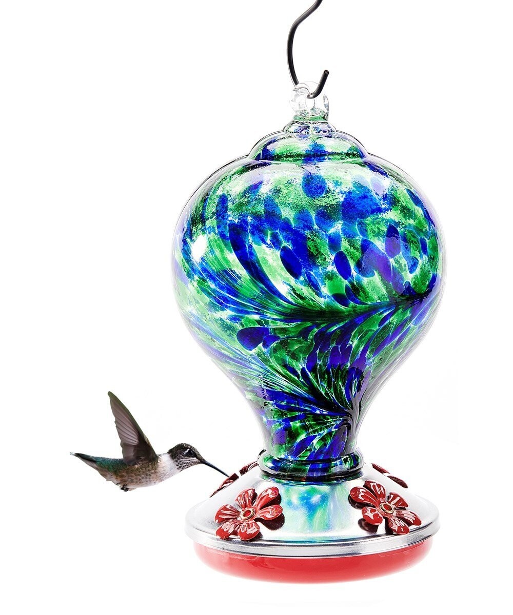 Blue Hummingbird Feeder with cover