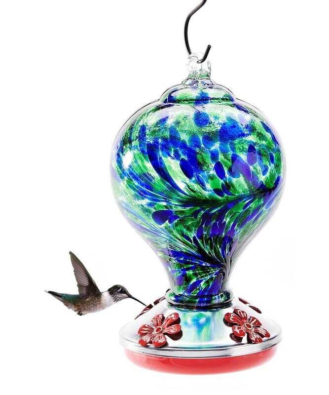 Blue Hummingbird Feeder with cover