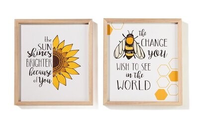 Framed Bee Themed Wall Art Sign, 2 Asst.