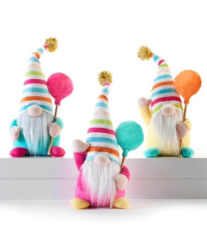 Plush Birthday Gnome with Balloon, 3 Asst.