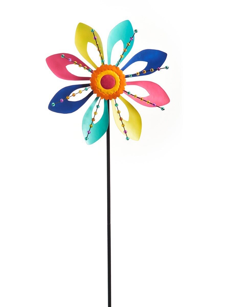 Multi-colored Flower Wind Spinner Stake