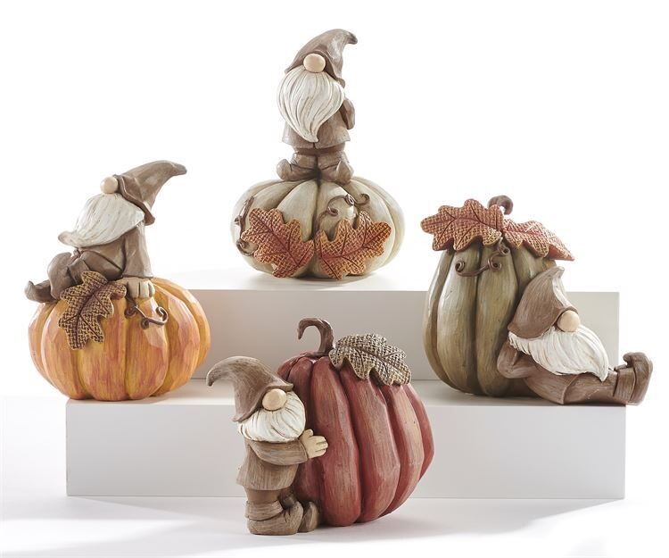 Carved Autumn Gnome on Pumpkin Décor, 4 Asst.