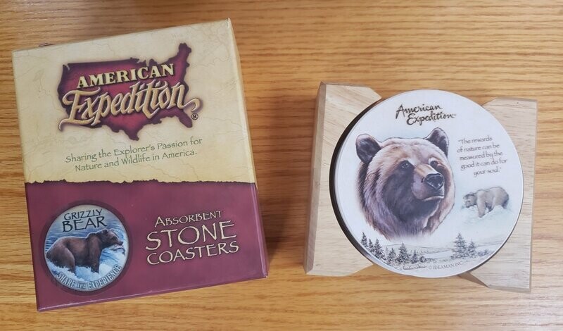 American Expedition Stone Coaster Set - Grizzly Bear