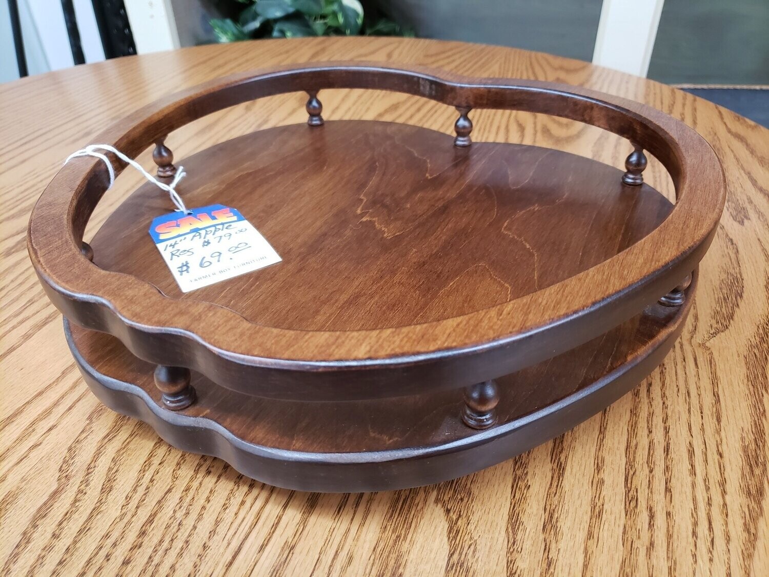 14" Apple Shaped, Solid Maple Lazy Susan