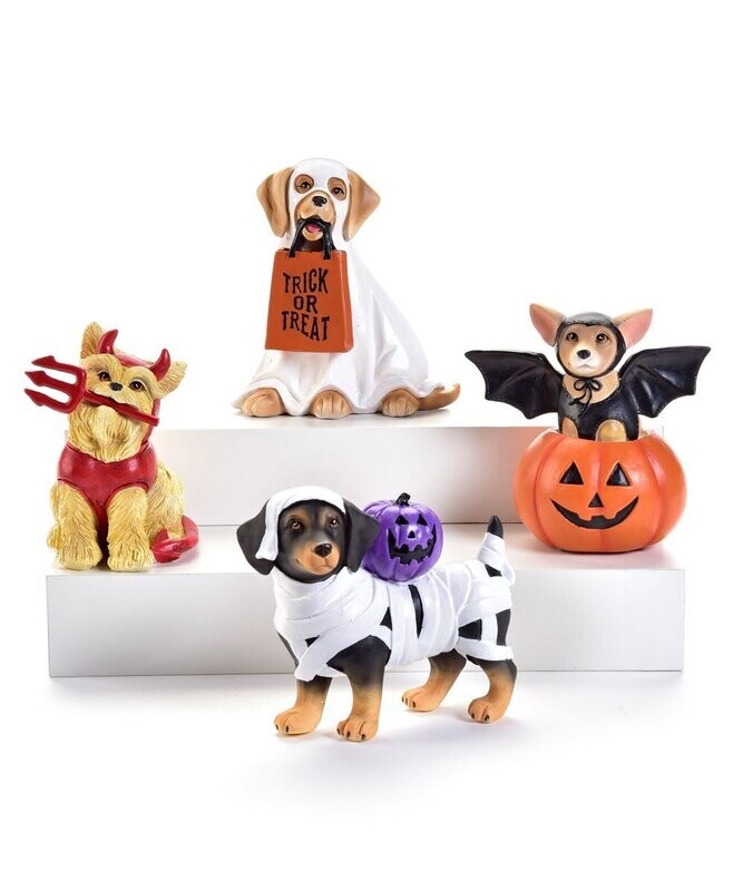 Halloween Dog Costume Figurines, 4 Asst.
