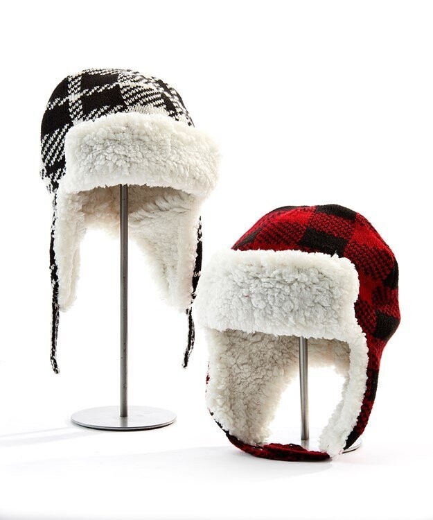 Insulated Flannel Winter Ski Hat - Black or Red