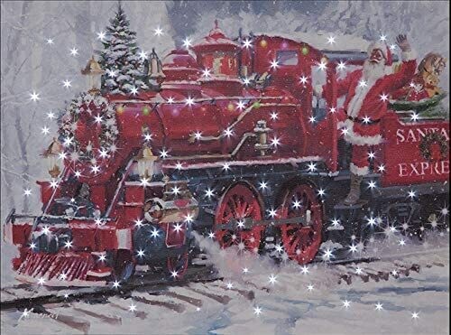 LED Light Up Canvas Print Santa's Express Train