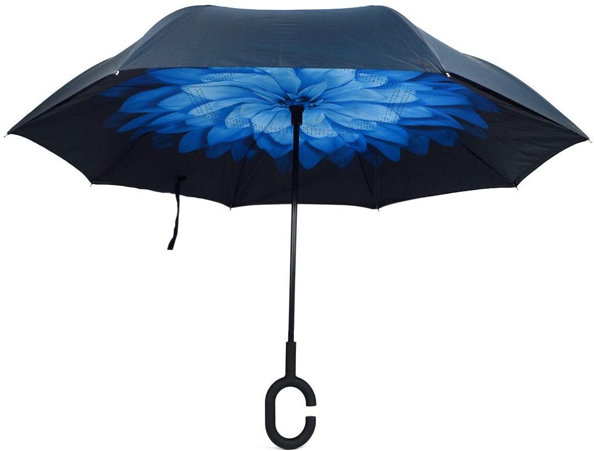 Standing Inverted Umbrella - Blue Flower