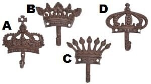 Cast Iron Crown Hook, 4 Assorted, Design: A