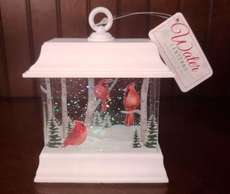 Cardinal Christmas LED Snow Globe Lantern