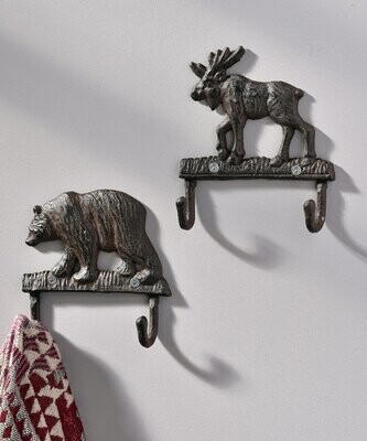 Cast Iron Moose & Bear Wall Hooks, 2 Asst.