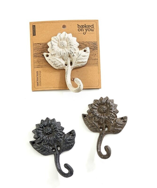Cast Iron Sunflower Wall Hook, 3 Asst.