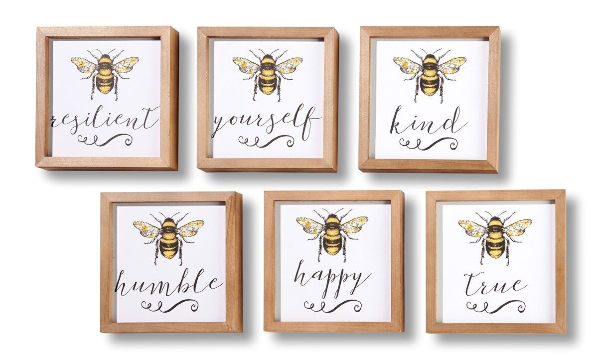 Bee Kind Framed Wall Sign, 6 Asst.