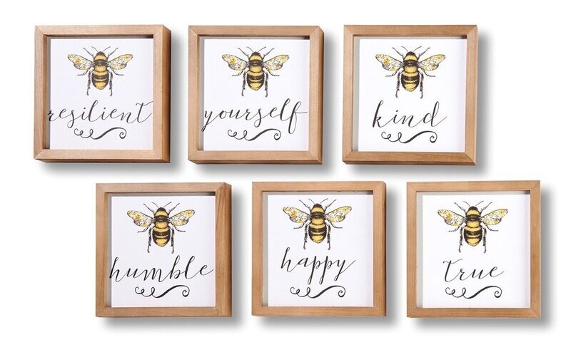 Bee Kind Framed Wall Sign, 6 Asst.