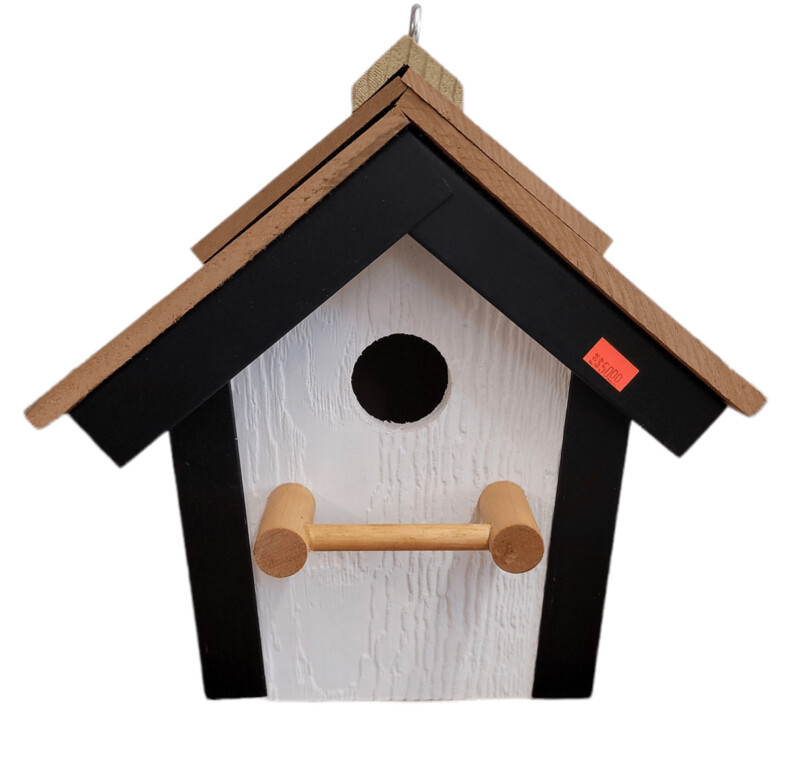 Cedar Roof Bird House, White/Black