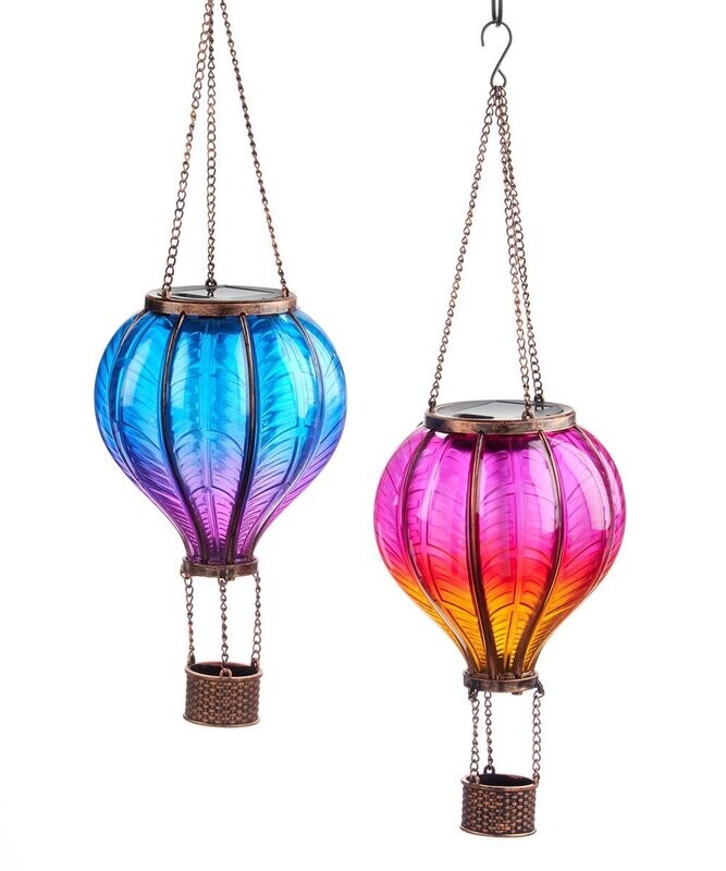 Flickering Solar Hanging Hot Air Balloon Light, 2 Asst.