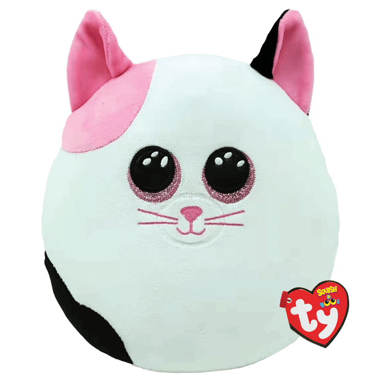 Ty Squishy Beanie Pink and White Cat - Muffin 10"