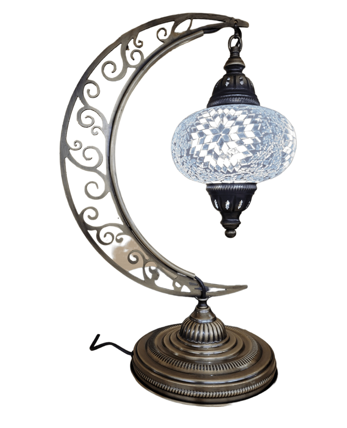 Large Crescent Moon Turkish Mosaic Lamp - Mirror White