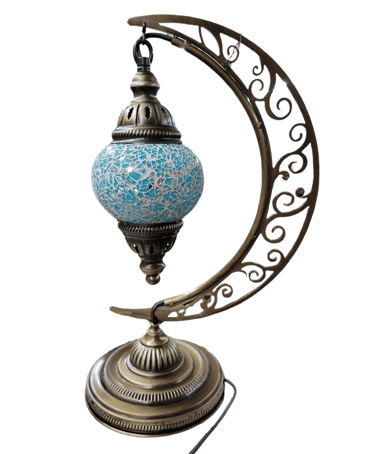 Medium Crescent Moon Turkish Mosaic Lamp - Turquoise Mosaic
