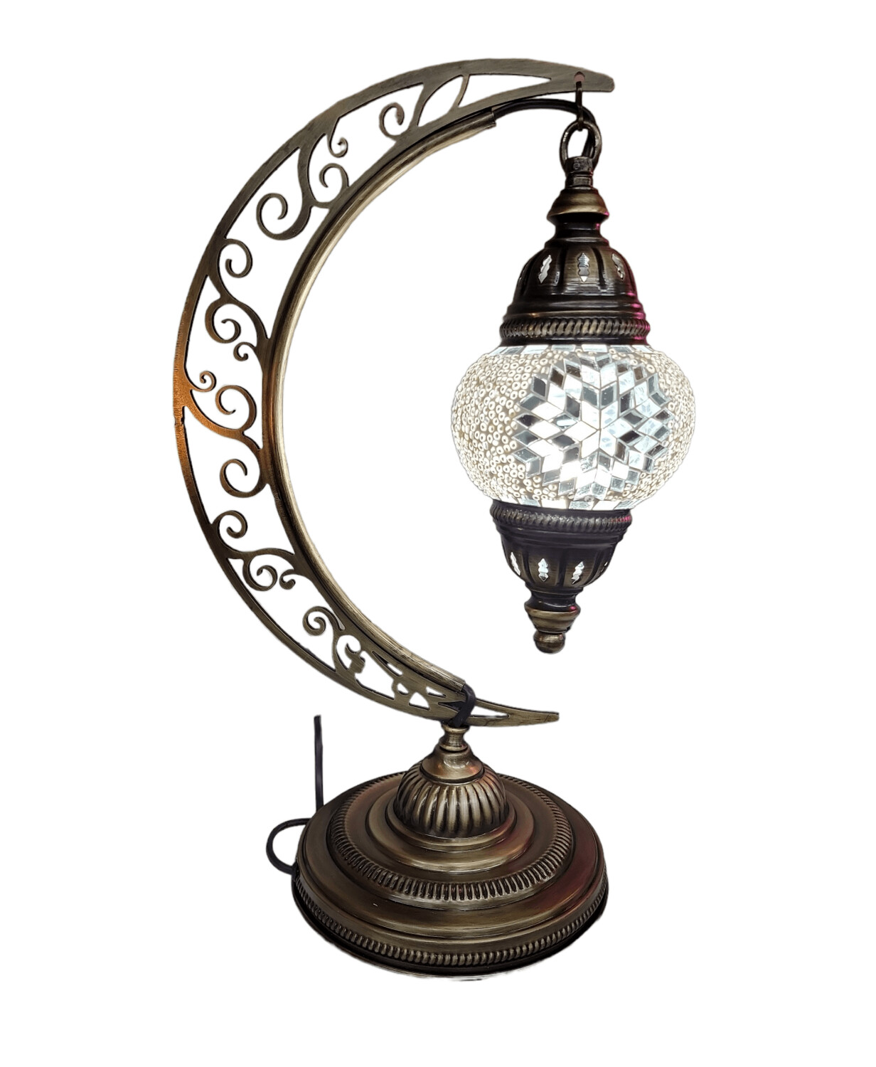 Medium Crescent Moon Turkish Mosaic Lamp - Mirror White