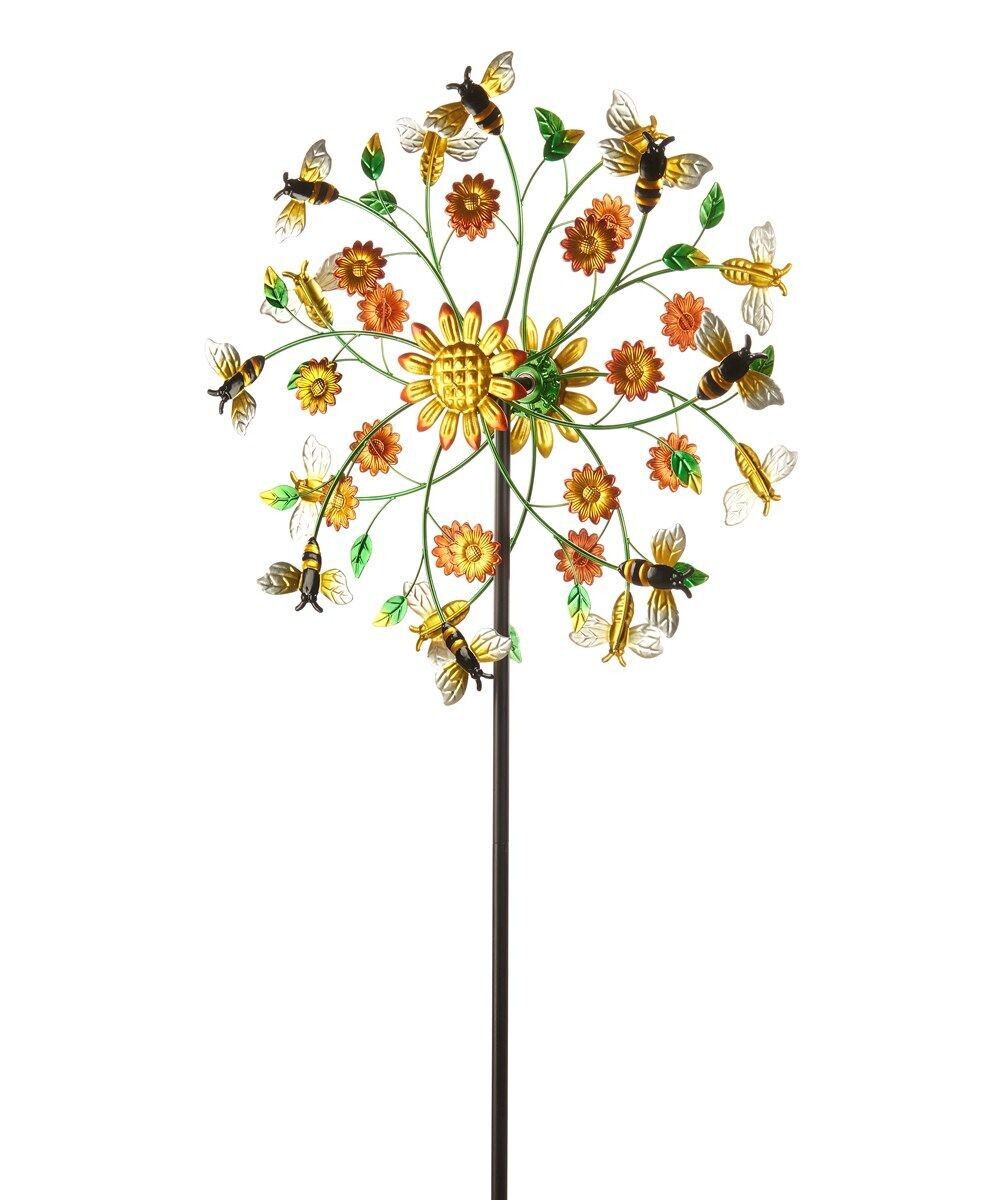 Large Yellow Bumblebee Iron Garden Wind Spinner Stake