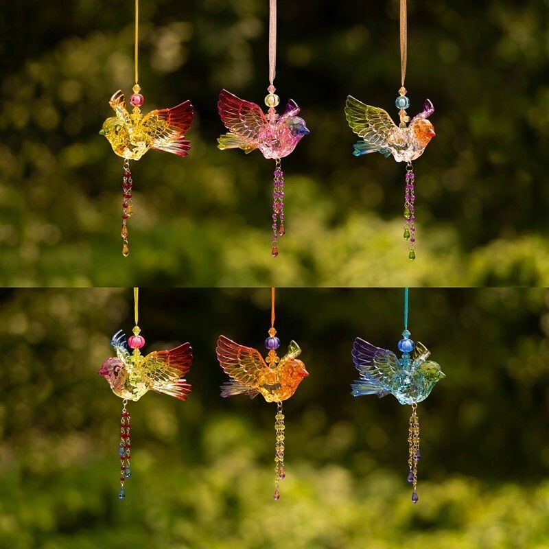 Hanging Acrylic Robin Bird Ornaments with Beaded Tassel